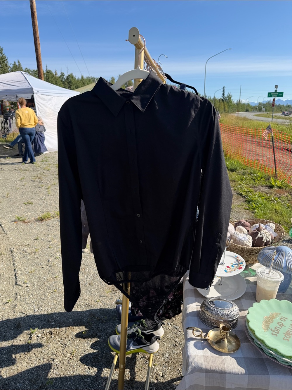 Women's Black Long-Sleeve Button Front Bodysuit